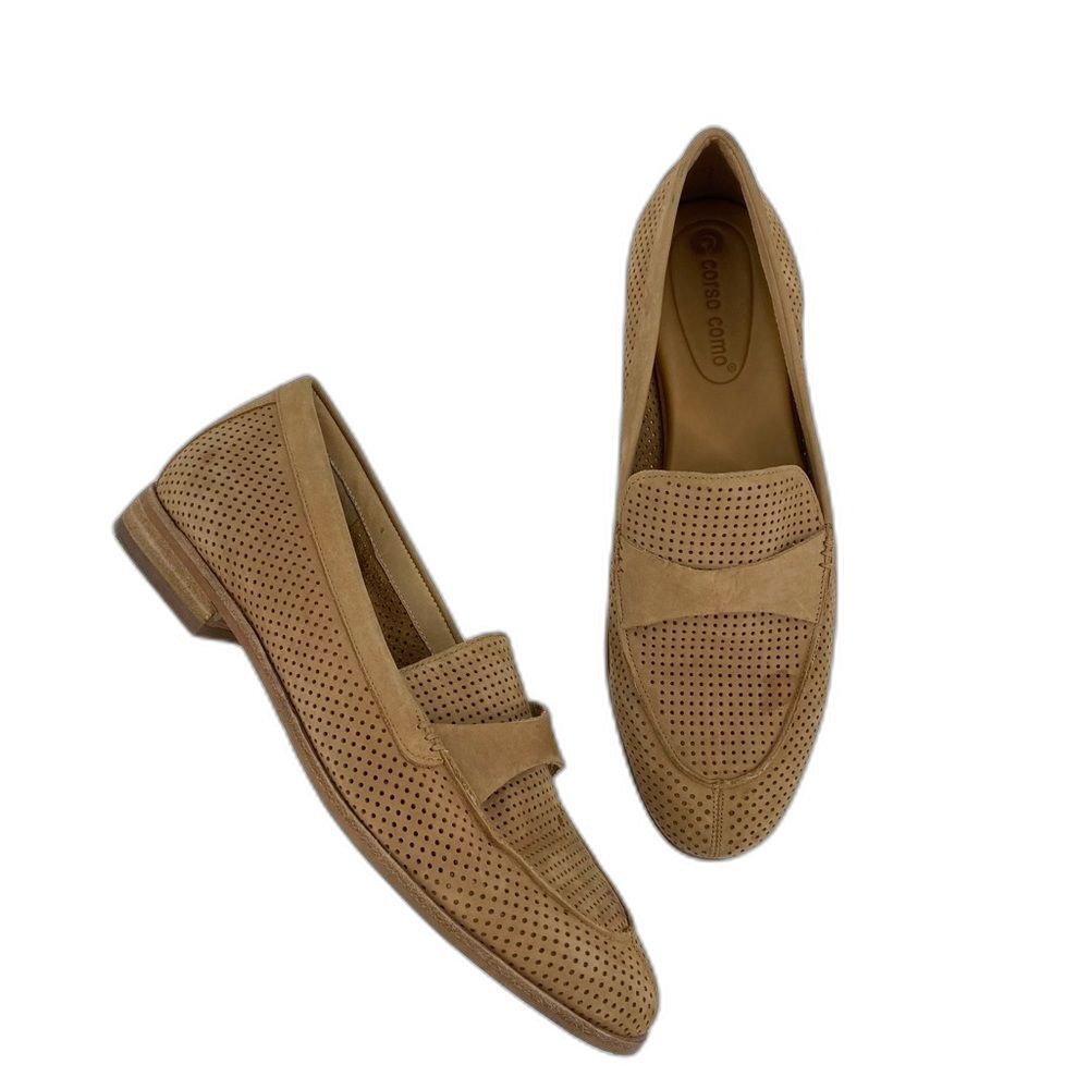 Corso Como Carlynee Tan Leather Slip On Perforated Casual Loafers 7.5 - Picture 1 of 16